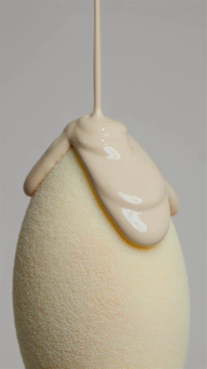 BB cream pouring onto a makeup sponge